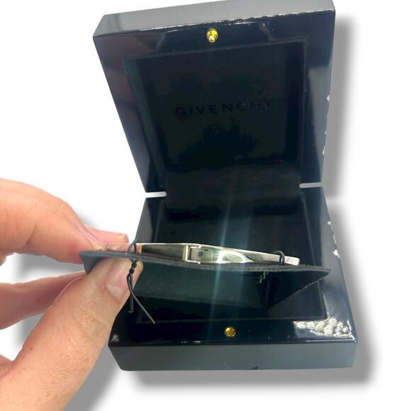 NWT Givenchy Crystal & Pavé Hinged Bangle Bracelet silver & Light Blue NEW - Picture 7 of 12